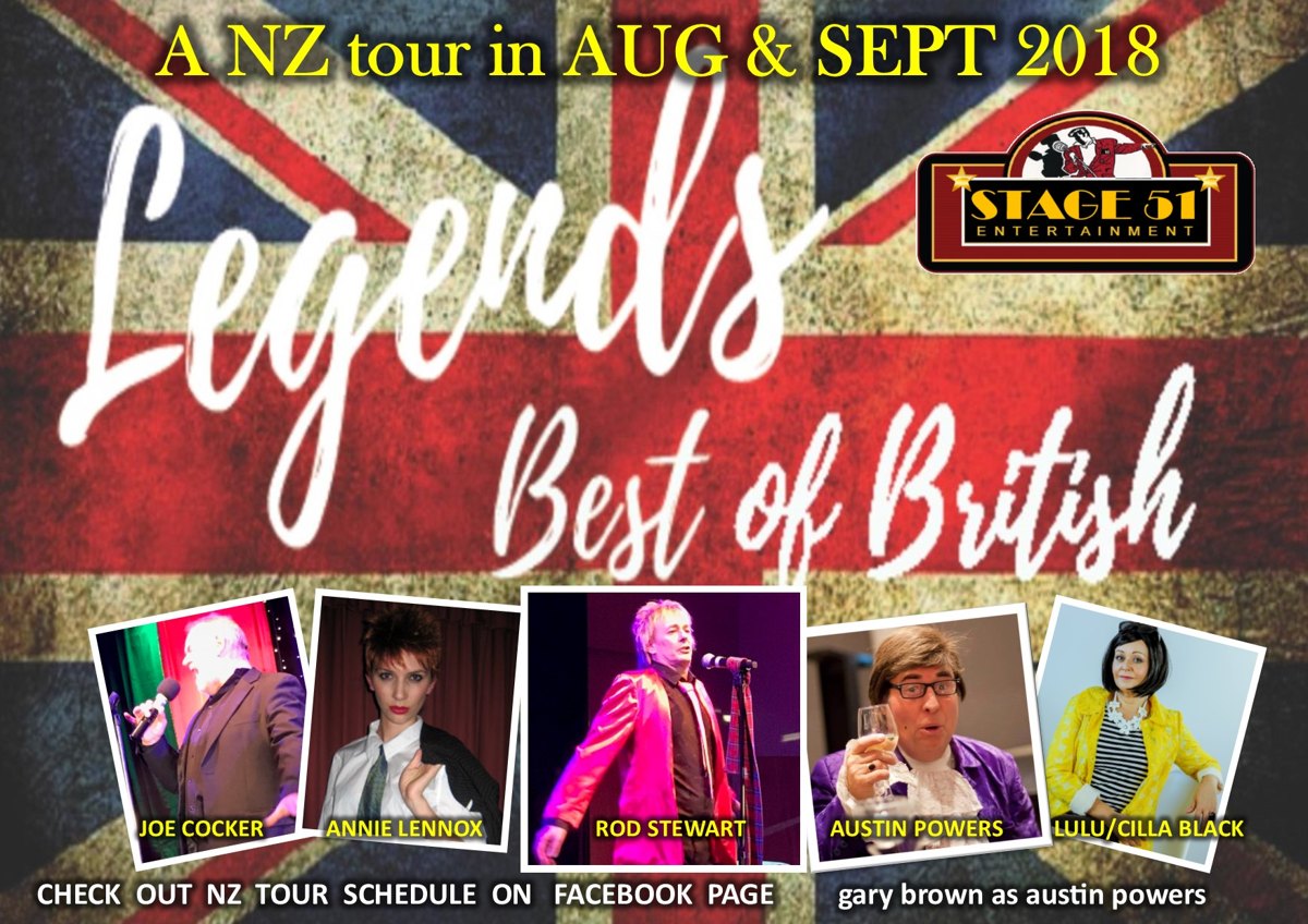 Legends Best of British NZ tour poster featuring five tribute acts