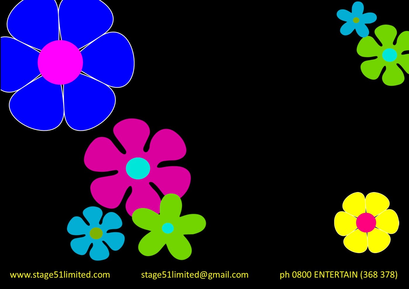 Bright 70s flower graphic on a black background